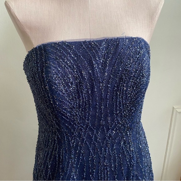 Marchesa Notte Navy Sequin Gown with Cape - Picture 3 of 16
